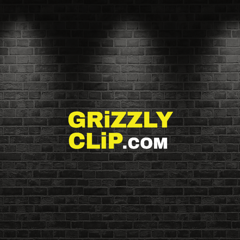 Grizzlyclip.com logo on a grey brick wall